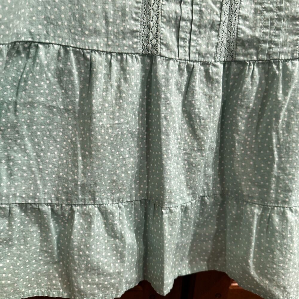 LOFT Women's Green Polka Dot Puff Sleeve Square Neck Cotton Blouse Top Large - Picture 7 of 13